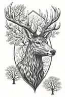 Forest deer head with trees tattoo design idea