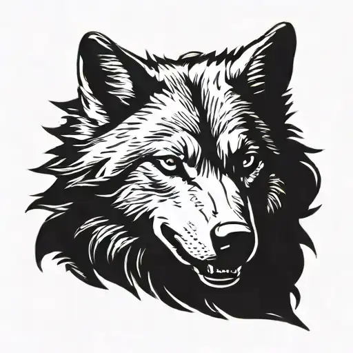 wolf head with a shadow appearance on the side with the mouth slightly open and teeth showing tattoo design idea
