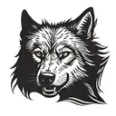 wolf head with a shadow appearance on the side with the mouth slightly open and teeth showing tattoo design idea