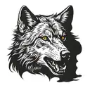 wolf head with a shadow appearance on the side with the mouth slightly open and teeth showing tattoo design idea