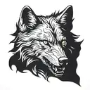 wolf head with a shadow appearance on the side with the mouth slightly open and teeth showing tattoo design idea