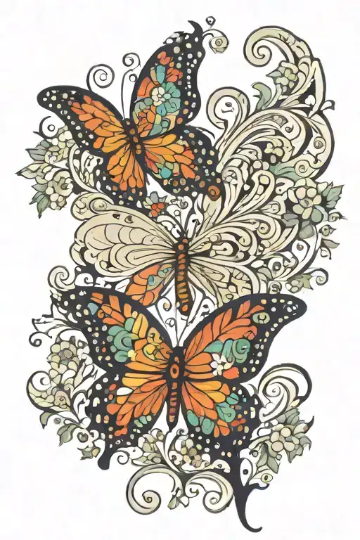 Butterfly made out of paisley and floral patterns tattoo design idea