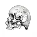 side view skull with fungi and fern grwoing from the skull tattoo design idea