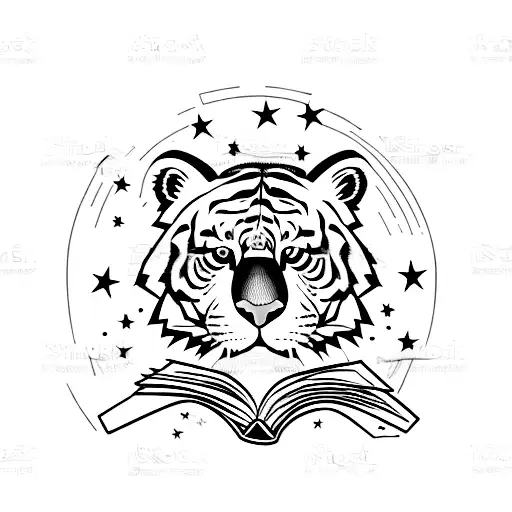 A tiger reading a book under a starry sky at a concert venue tattoo design idea
