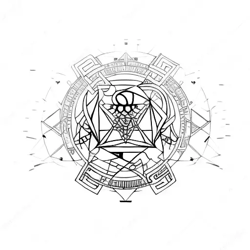 Create a minimalist tattoo featuring a fusion of cybernetic and occult symbols, influenced by cybersigilism tattoo design idea