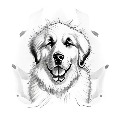 Full sleeve tattoo of Great Pyrenees, January birth flower, paw print, flowers tattoo design idea