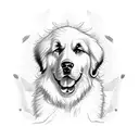 Full sleeve tattoo of Great Pyrenees, January birth flower, paw print, flowers tattoo design idea