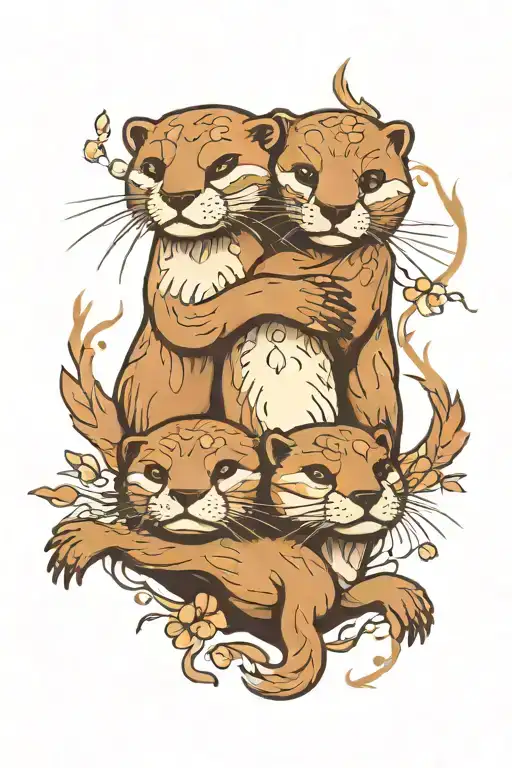 3 otters holding hands tattoo design idea
