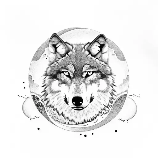 wolf looking at the moon tattoo design idea