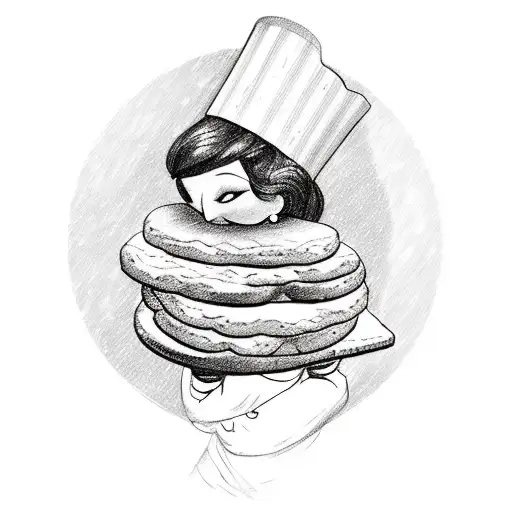 A sketch of a baker surrounded by bread, with the word 'Amor' written in flour tattoo design idea