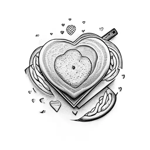 A heart made of various types of bread, each representing a different kind of love tattoo design idea
