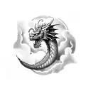 dragon spiralling down through clouds tattoo design idea