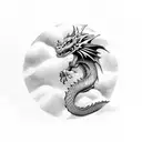 dragon spiralling down through clouds tattoo design idea