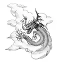 dragon spiralling down through clouds tattoo design idea