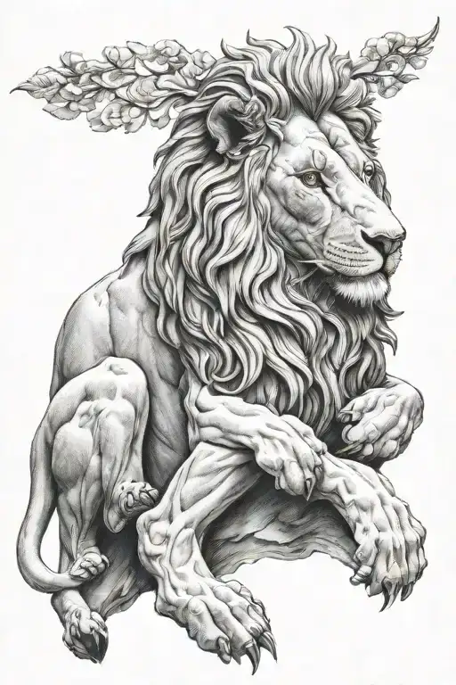 lion statue tattoo design idea