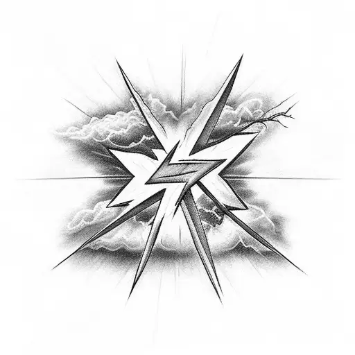 lightning like veins and cross of jesus with clouds tattoo design idea