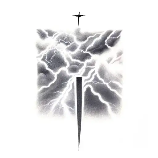 lightning like veins and cross of jesus with clouds tattoo design idea