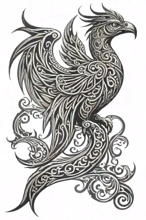 tribal patterns that form a phoenix rising tattoo design idea