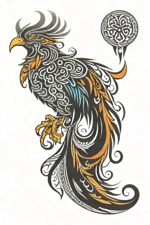 tribal patterns that form a phoenix  tattoo design idea