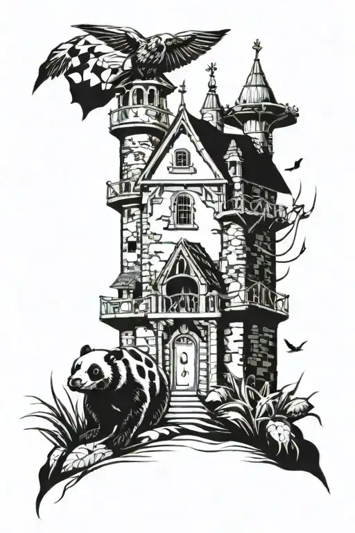 ocean, bear, lady bug, bell tower tattoo design idea