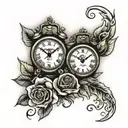 till we meet again with clock and roses intertwined tattoo design idea