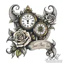 till we meet again with clock and roses intertwined tattoo design idea
