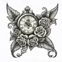 till we meet again with clock and roses intertwined tattoo design idea