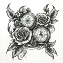 till we meet again with clock and roses intertwined tattoo design idea