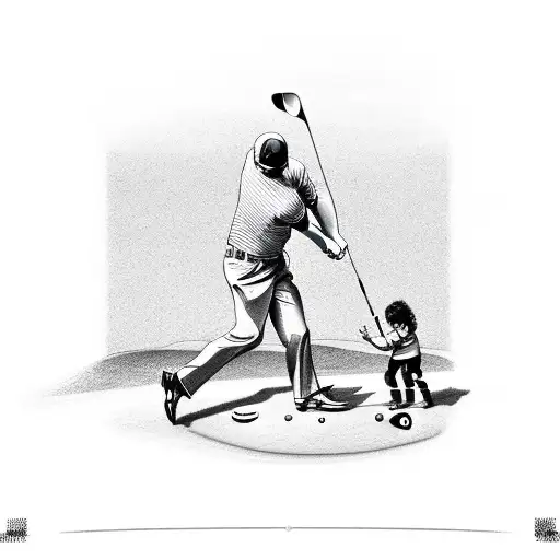 a man with his child playing golf tattoo design idea