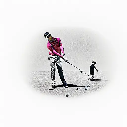 one man with his child son playing golf tattoo design idea