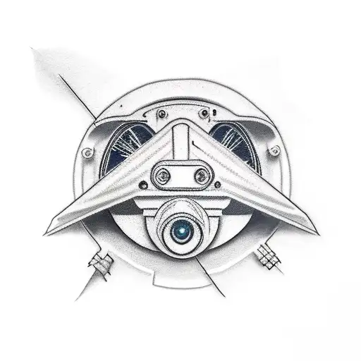 raven with its head shaped like a security camera tattoo design idea