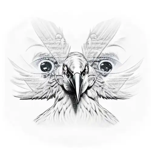 raven with security camera for a head tattoo design idea