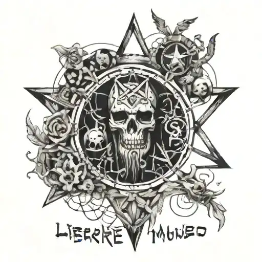 Incorporate a pentagram with a voodoo shaman surrounded by the text "liberare me ex incubo, daemonio" tattoo design idea