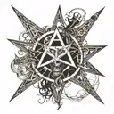 Incorporate a pentagram with a voodoo shaman surrounded by the text "liberare me ex incubo, daemonio" tattoo design idea