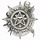 Incorporate a pentagram with a voodoo shaman surrounded by the text "liberare me ex incubo, daemonio" tattoo design idea