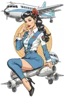 flight attendant pin up girl black hair blue eyes  tattoo design idea