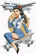flight attendant pin up girl black hair blue eyes  tattoo design idea