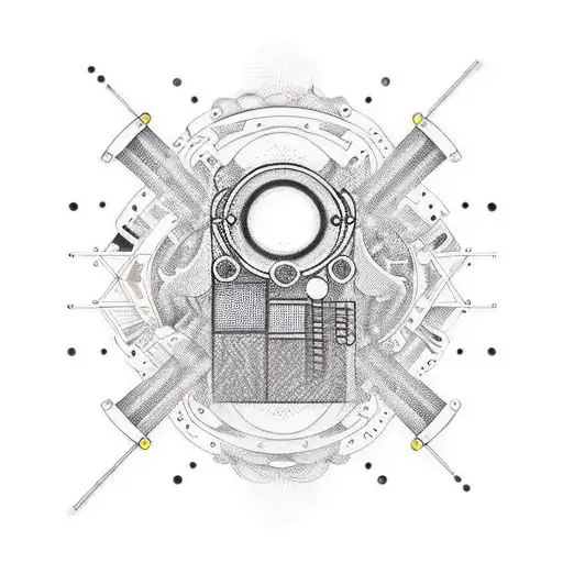Combine a tech engineer's tools with musical instruments in a minimalist design tattoo design idea
