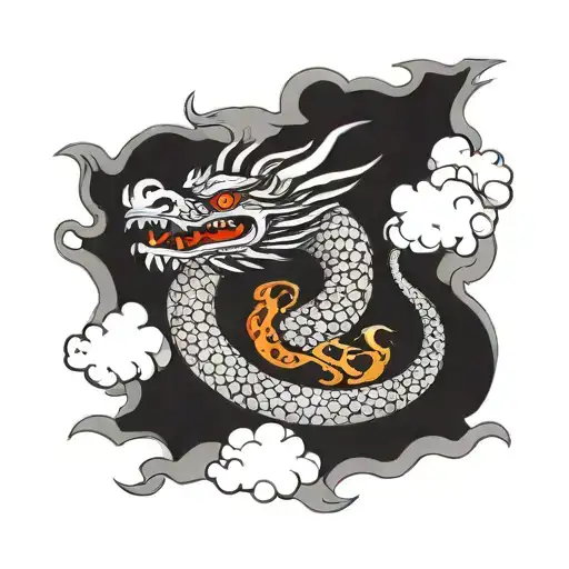 dragon with clouds surrounding tattoo design idea