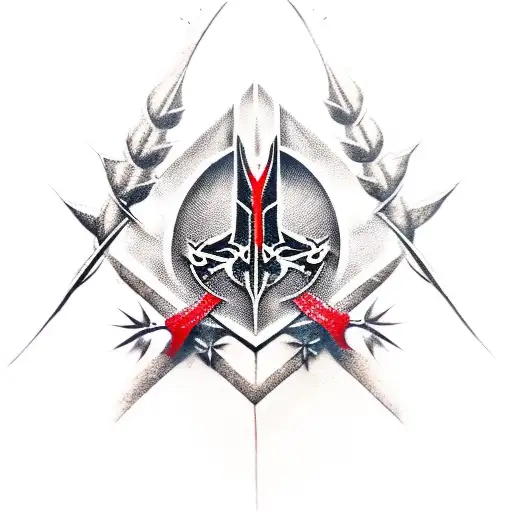 assassin's creed logo with thorns wrapping in and out of it tattoo design idea