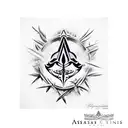 assassin's creed logo with thorns wrapping in and out of it tattoo design idea