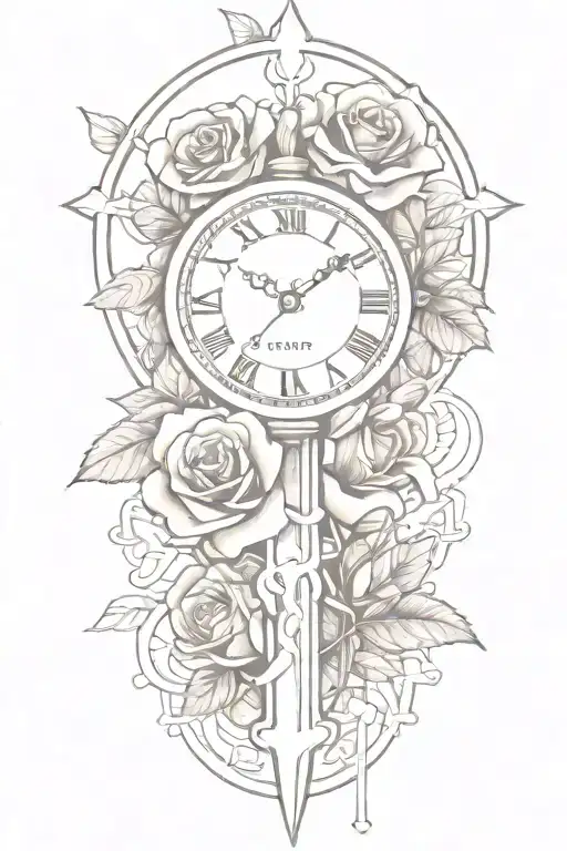 rose, cross and clock tattoo design tattoo design idea