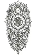 rose, cross and clock melting tattoo design idea