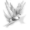 a dove mid flight and a reversed image of that dove but it is dead tattoo design idea