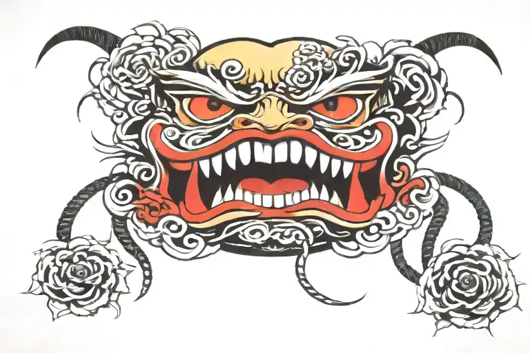 japan mask made tattoo design idea