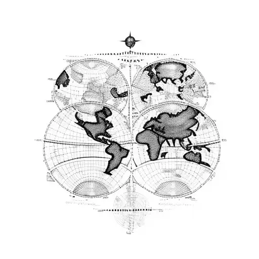 historic World Map upper half-sleeve with an exploration ship tattoo design idea
