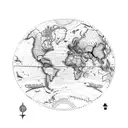 historic World Map upper half-sleeve with an exploration ship, no lattitude/longitude lines, include equator line,  tattoo design idea