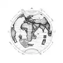 historic World Map upper half-sleeve with an exploration ship tattoo design idea