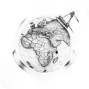 historic World Map upper half-sleeve with an exploration ship tattoo design idea