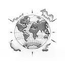 historic World Map upper half-sleeve with an exploration ship tattoo design idea